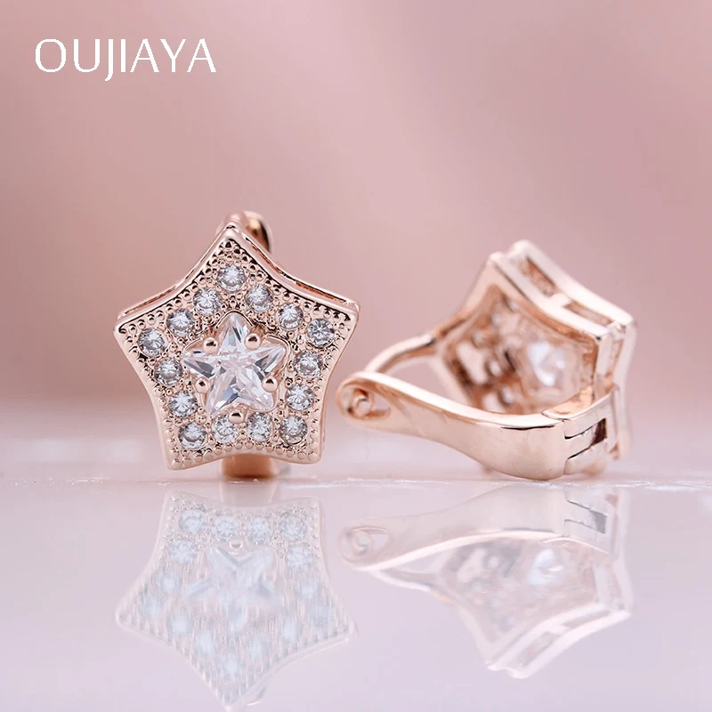 Горячая Распродажа серьги OUJIAYA из розового золота 585 пробы со звездами Висячие