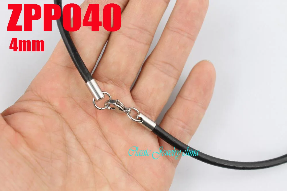 Черное ожерелье из натуральной кожи (14 38 дюймов) 4 мм аксессуары нержавеющей стали