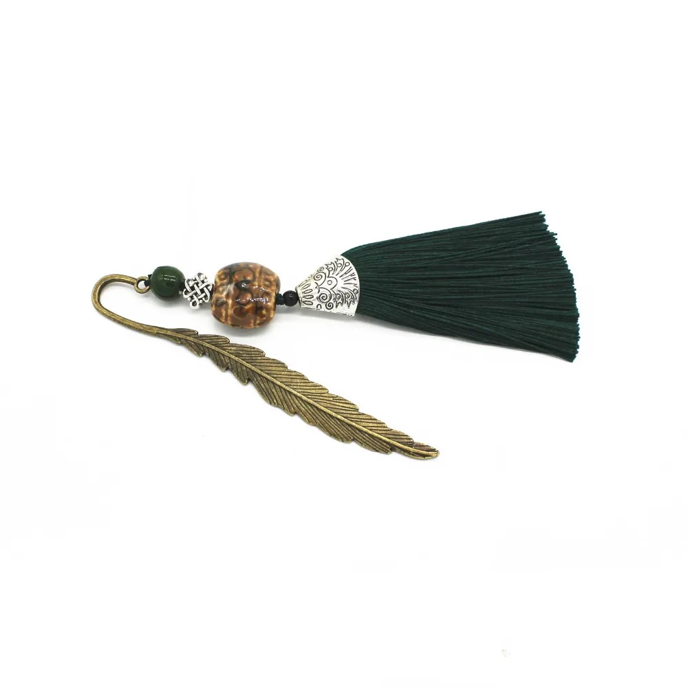 Винтажный металлический сплав с кисточками керамический перо закладки Античная
