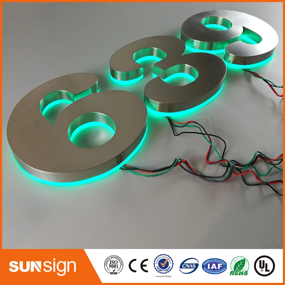 H35cm custom Stainless steel acrylic door number & Apartment LED Numbers green led