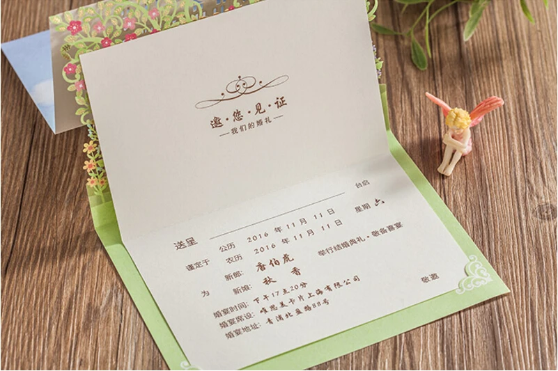 Лазерная Резка 3D Зеленый Цвет Свадебного дерева дизайн День Свадьбы