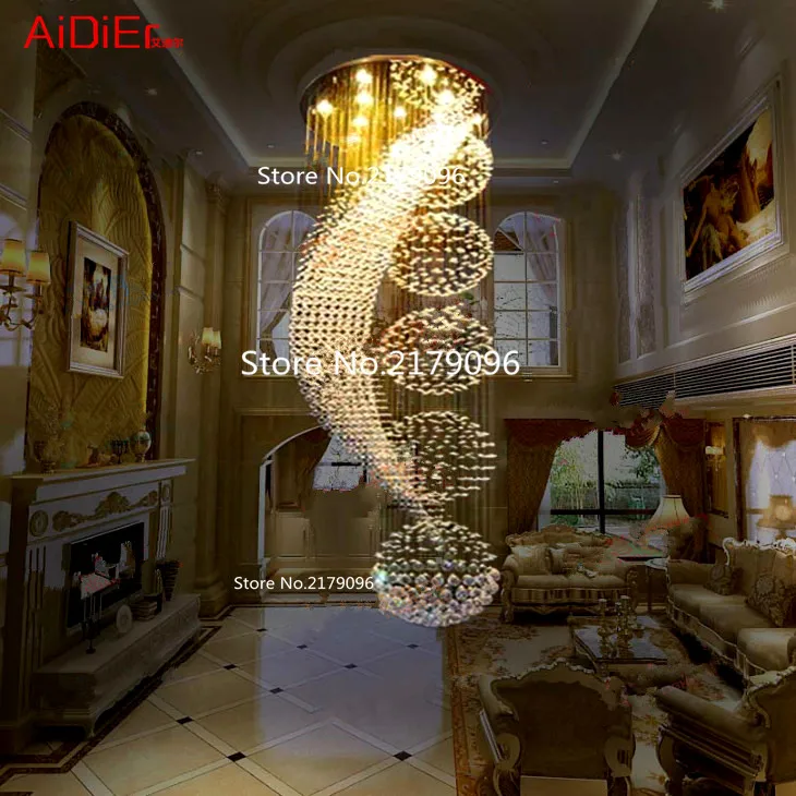 値段 クリスタルシャンデリア円形スパイラル階段デュプレックスヴィラ長いランプリビングルームランプ現代ミニマリストのレストランが点灯