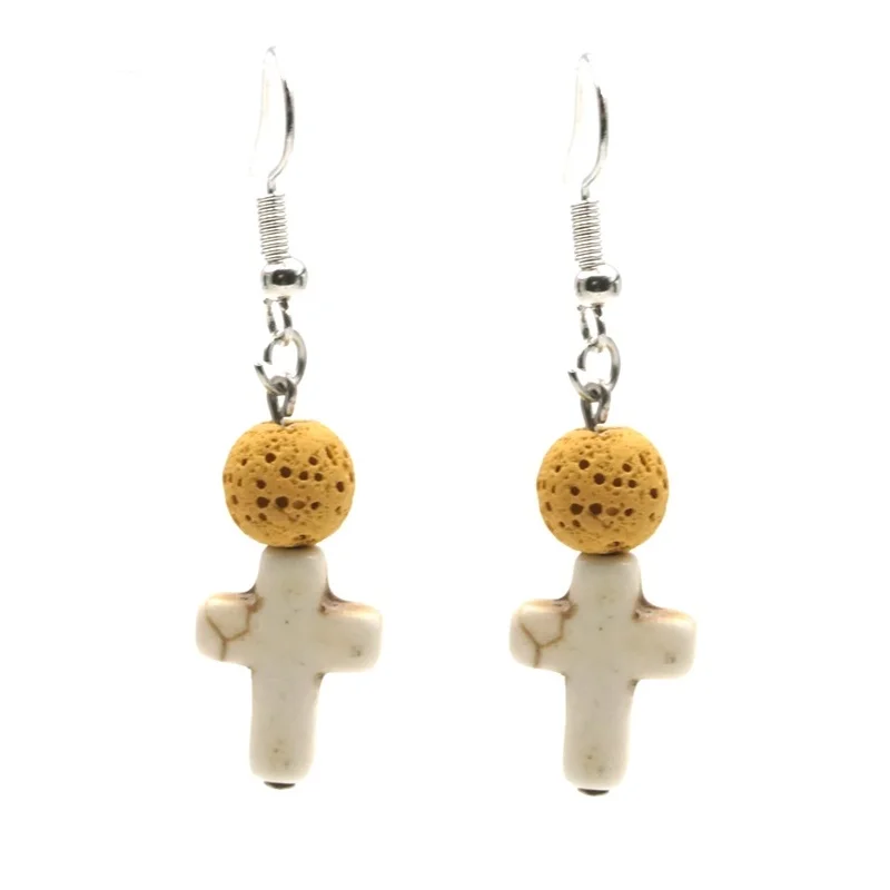 Подвески с белым крестом 8 мм красочный вулканический лавовый камень