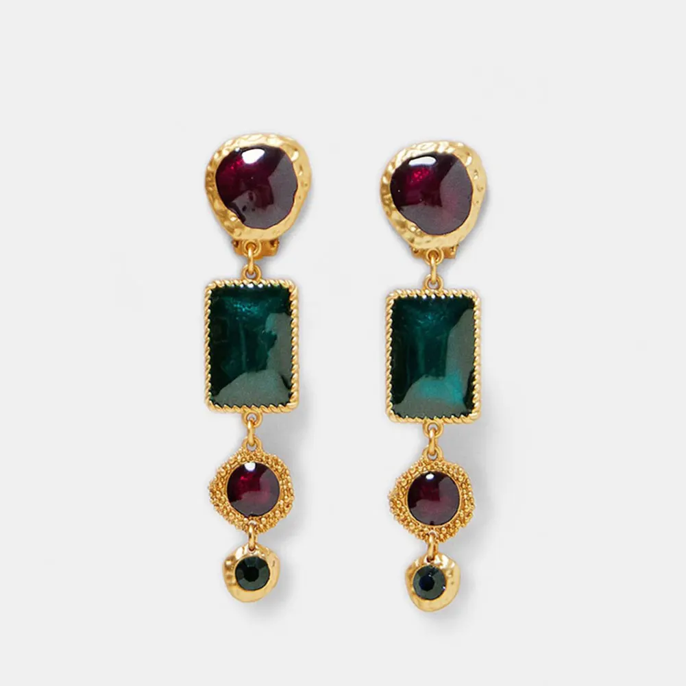 E054321 Flatfoosie ZA Boho Золотые Большие серьги висюльки для женщин хрустальные бусины Винтаж геометрическое сердце панк массивные серьги-капли ювелирные изделия - Окраска металла: E054321