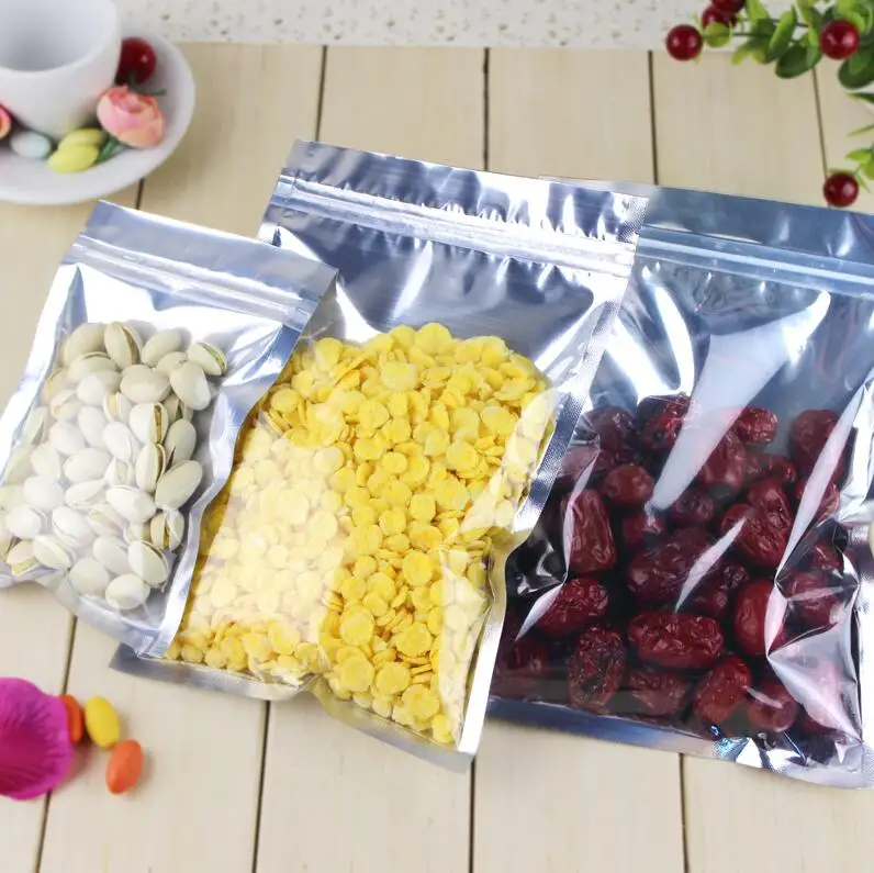 

100 Pcs Clear Aluminum Foil Bag Self Seal Zipper Ziplock Packing Food Bag Retail Resealable Baking Packaging Bag Pouch