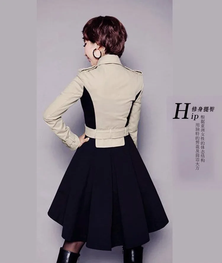2018 Spring Autumn Clothing Solid Color Lady Long Windbreak Double Breasted Slim Women Stitching trench coat Skirt Trench Coat | Женская