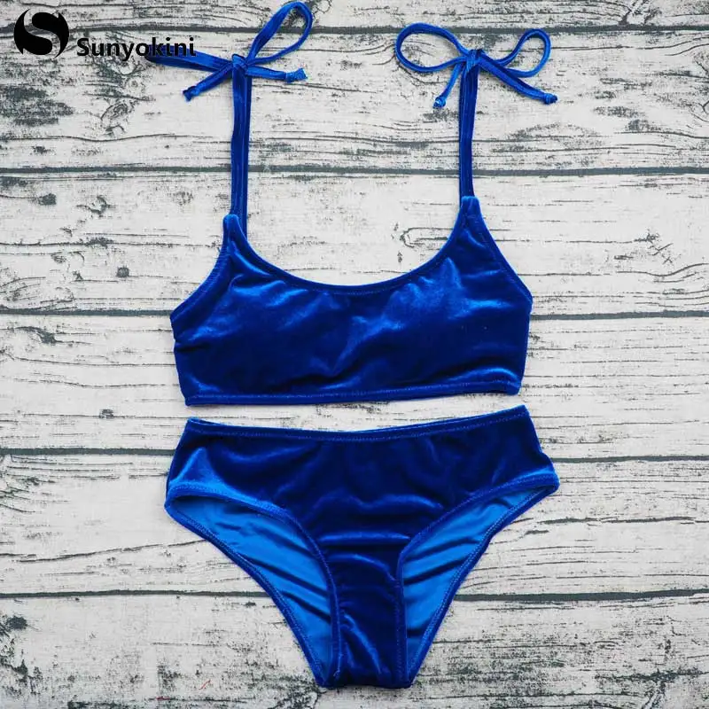 Сексуальный бархатный купальник женский две части бикини набор с полосками