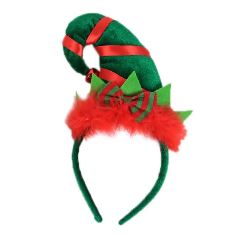 

Children Adult Christmas Santa Elf Hat Hair Hoop Clasp Contrast Color Fluffy Bowknot Headband With Jingle Bell Hair Accessories