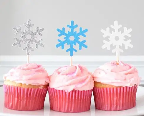 glitter Snowflake winter birthday Christmas cupcake toppers wedding bridal shower party decoration doughnut dessert picks | Дом и сад