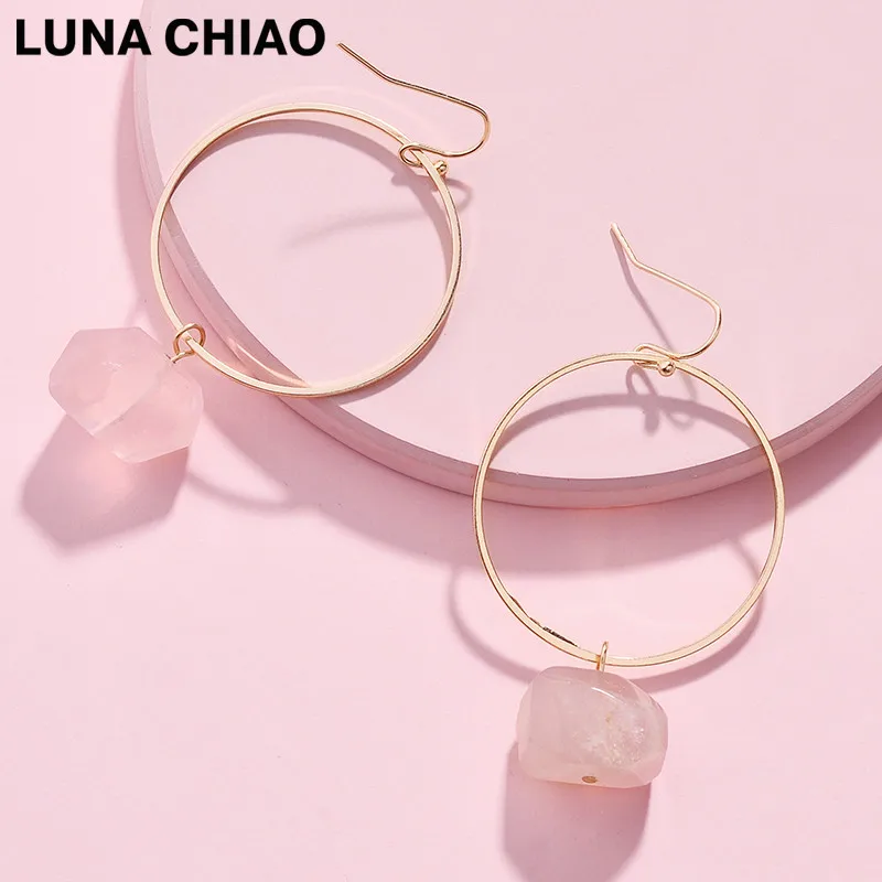 Женские круглые серьги LUNA CHIAO популярные медные подвески с натуральным камнем
