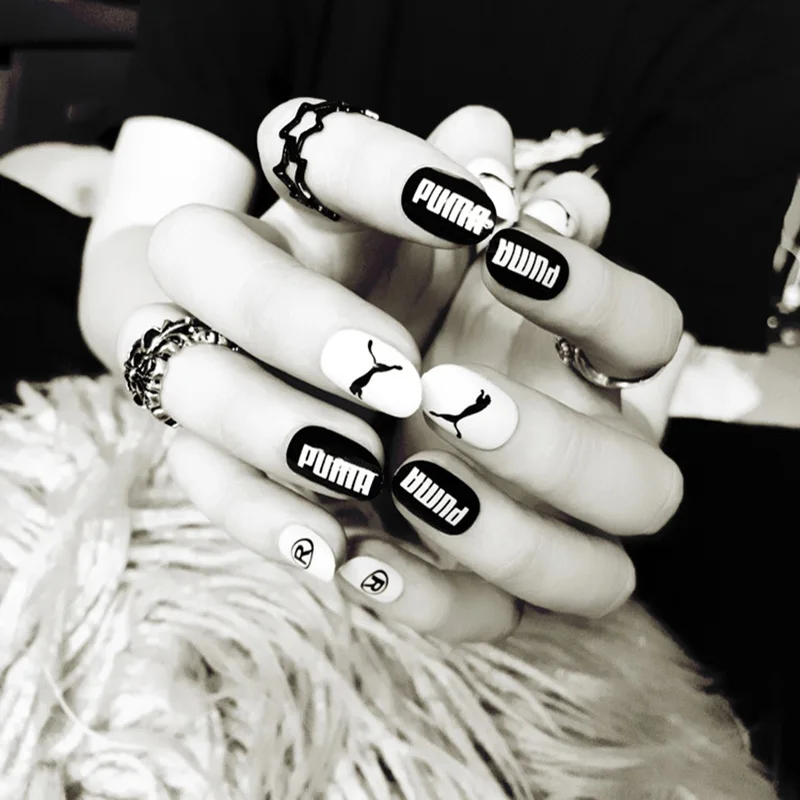 24 шт./компл. Новый модный тренд Пума в комплекте с клеем искусственные ногти для