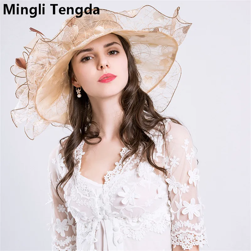 Цветная Свадебная шляпа Mingli Tengda с защитой от УФ лучей модная большими цветами из
