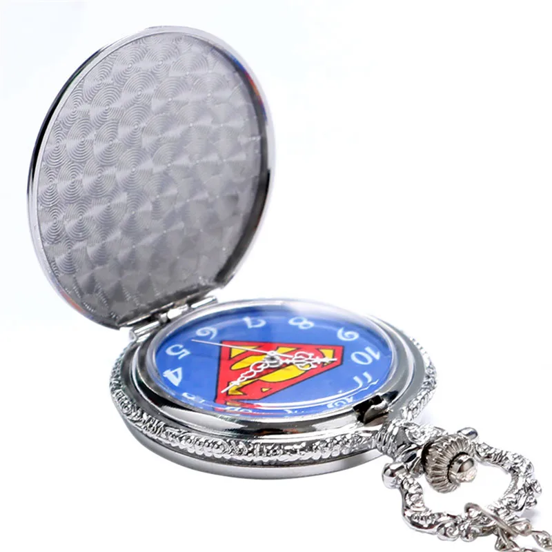 Винтажные стимпанк Reloj De Bolsillo Супермен тема кварцевые цепочки для карманных часов и брелков арабские цифры Циферблат подарок для карманных часов