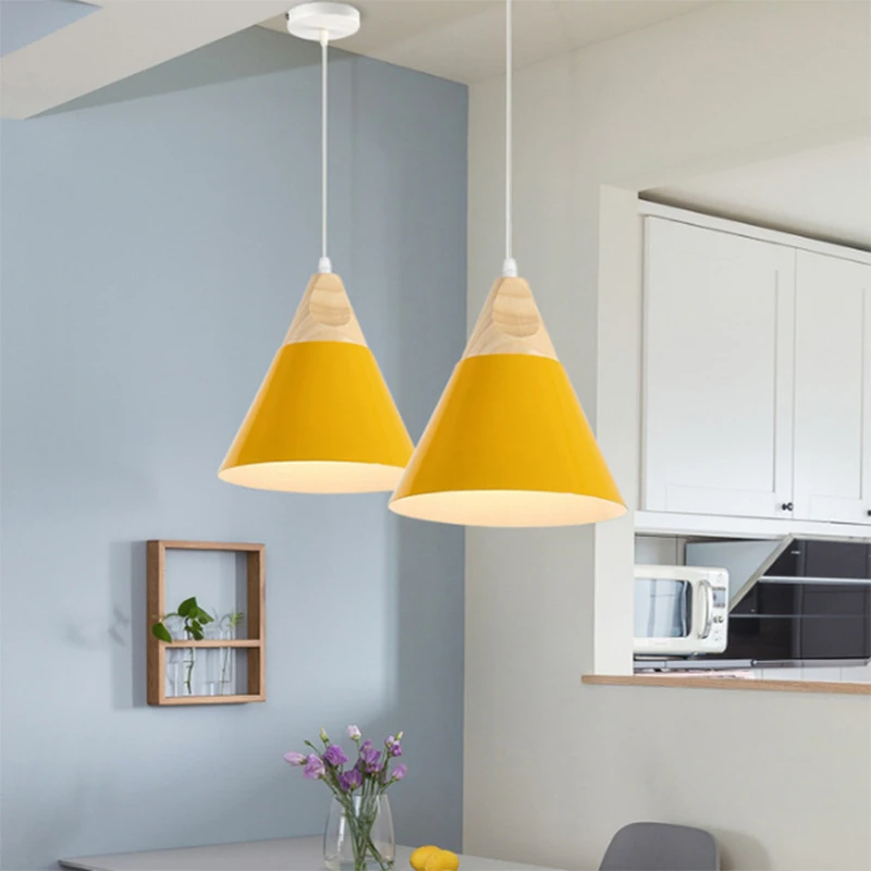 

E27 Holder Modern Pendant Lights Dining Room Pendant Lamps Restaurant Coffee Bedroom Lighting Metal Solid Wood Hanging lamp