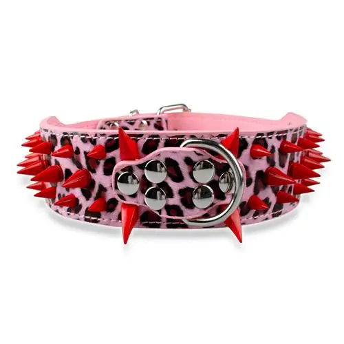 Pink Red Spike Крутой собачий ошейник Шипованный кожаный ошейник для собак питбуль бульдог воротник Перро для средних и больших собак боксер немецкая овчарка - Цвет: Pink Red Spike