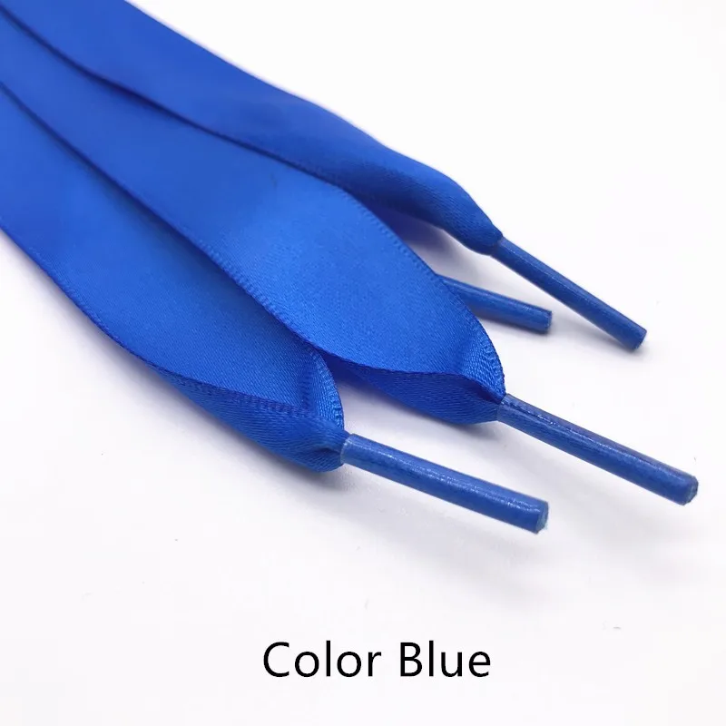 Color Blue 1 пара, 2 см, ширина, шелковые плоские шнурки, атласные шелковые ленты, кроссовки со шнурками, Спортивная белая женская обувь, кружева, длина 110 см, шнурки - Цвет: Color Blue