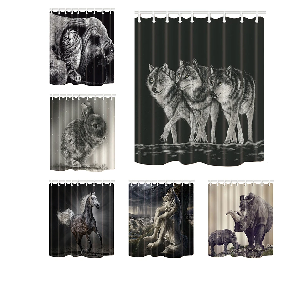 Ванная комната занавески для душа черный и белый животный узор Ванной Экраны