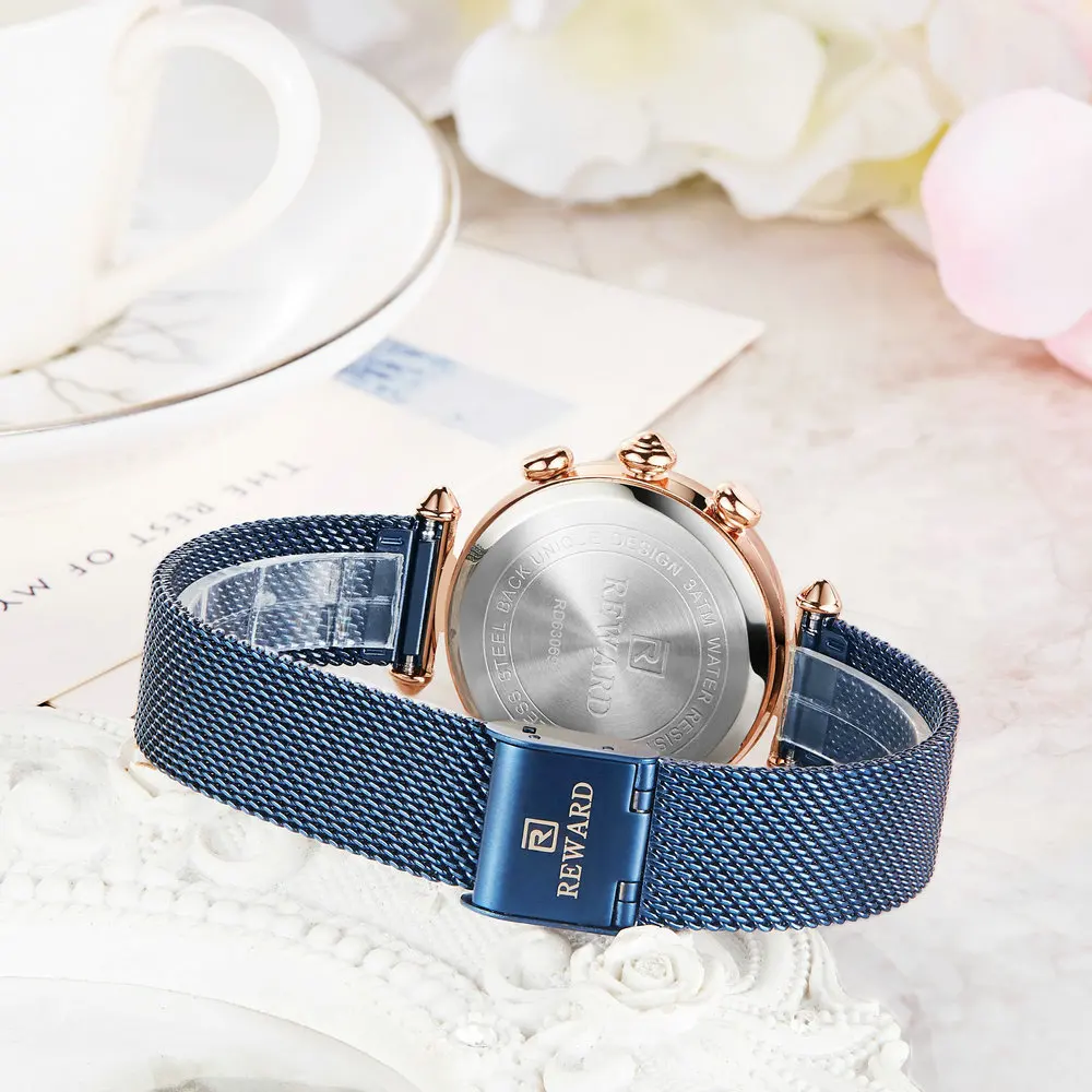 Наградные модные синие женские часы кварцевые аналоговые с хронографом