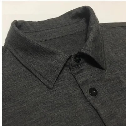 Dark gray Новинка, мужская рубашка поло из мериносовой шерсти с коротким рукавом, 2 цвета, легкая футболка с отворотом и v-образным воротником на пуговицах - Цвет: Dark gray