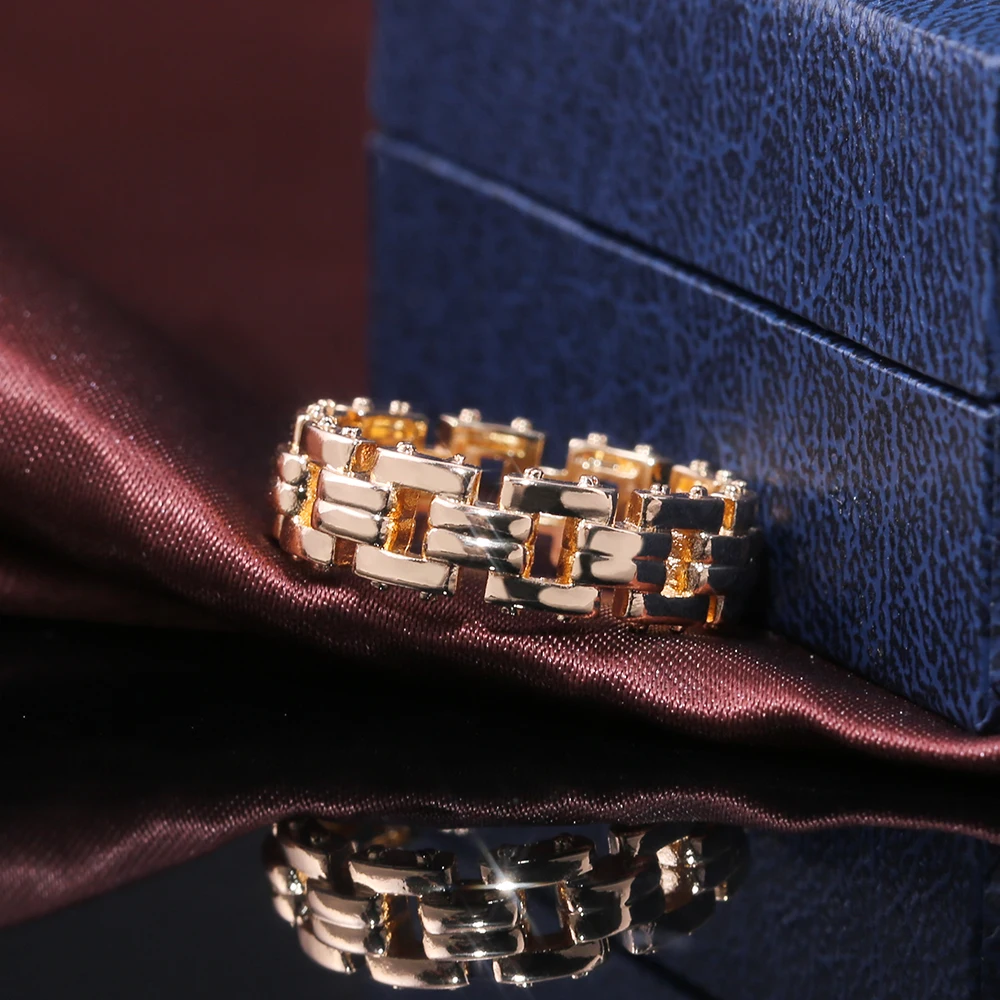 Huitan Stackable звено цепи дизайн мужские кольца серебро, золото, розовое золото цвет Avaliable Геометрическая сила мощное мужское кольцо