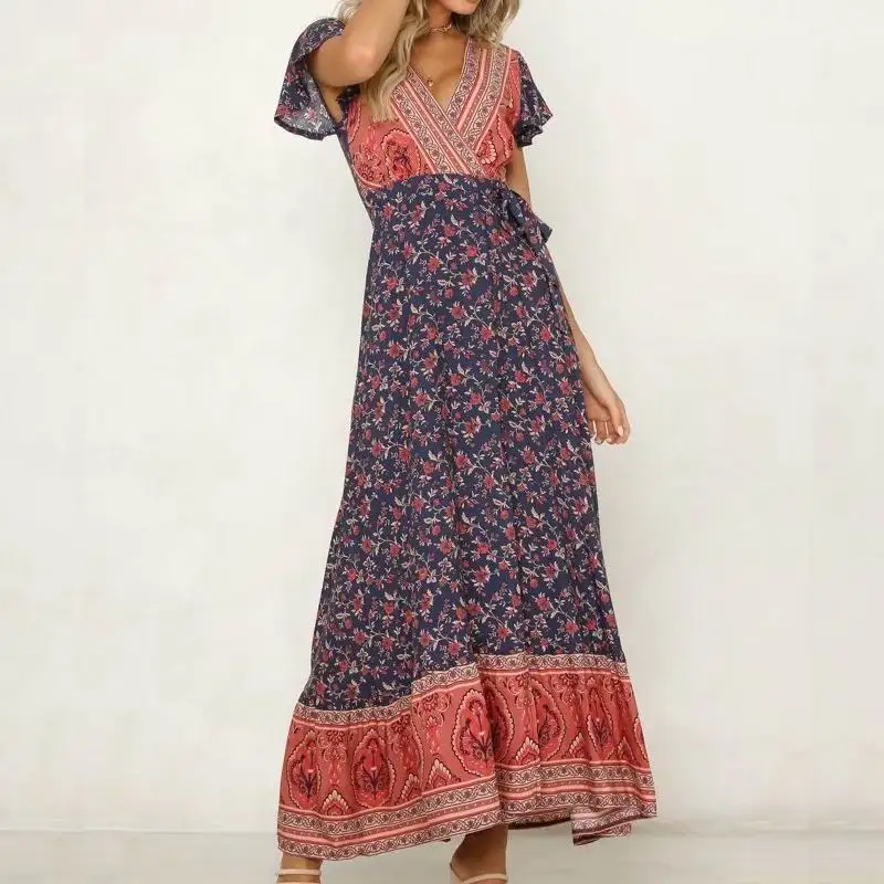 Женское Макси платье Лето 2019 новое модное винтажное длинное с цветочным принтом