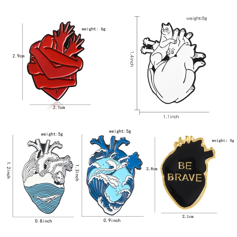 В форме сердца серии брошь Будьте смелы волна КИТ сердце Органы кошка Hug жажду