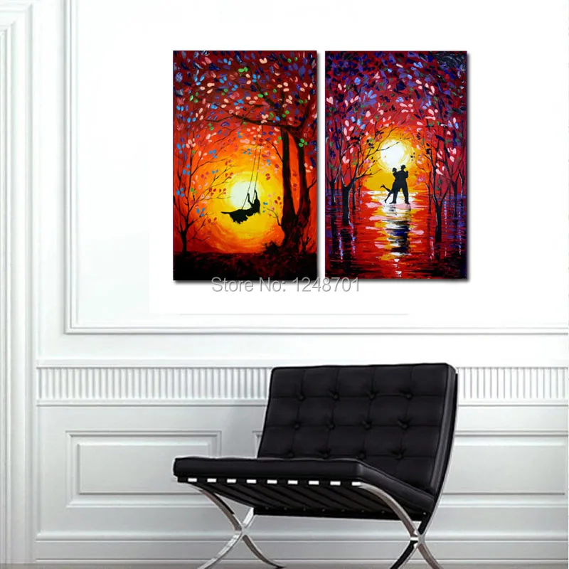 Набор из двух картин абстрактный Танцевальный Закат Качели акриловый