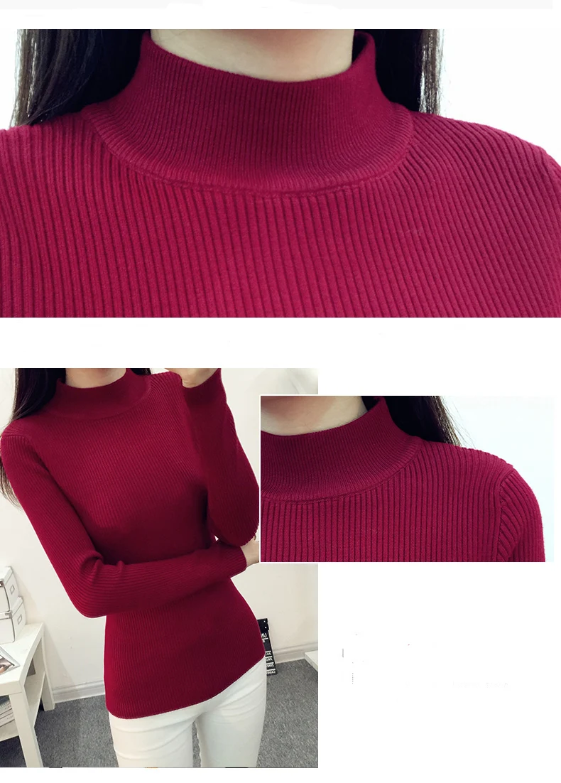 Women Sweater Autumn Winter Knitted Femme Pull High Elasticity Soft Casual Female Pullovers Half Turtleneck Warm Jumper Tops | Женская