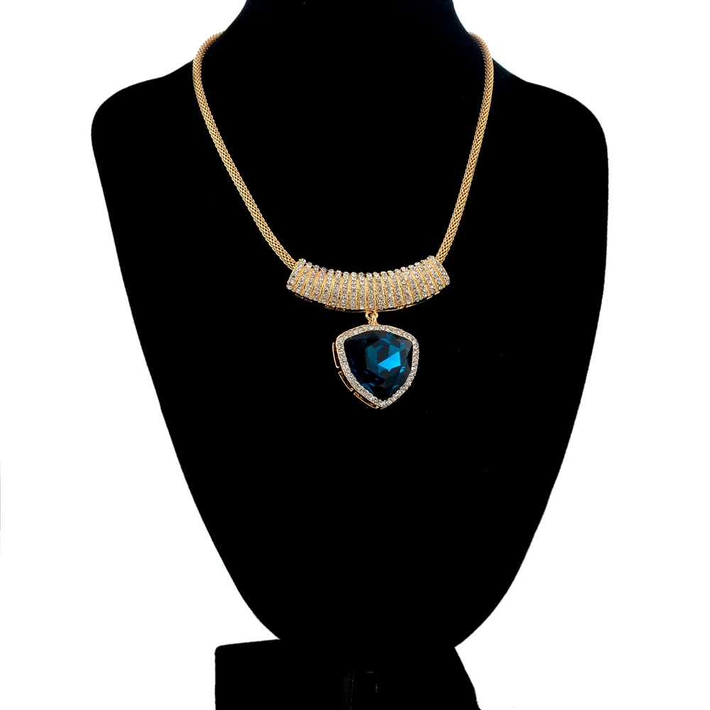 Этническое ожерелье синий кулон с кристалли колье для женщин винтажное позолота