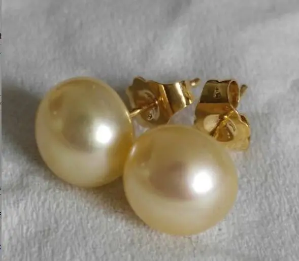 Высокое качество 8 9 мм натуральные южные серьги с морским жемчугом желтые