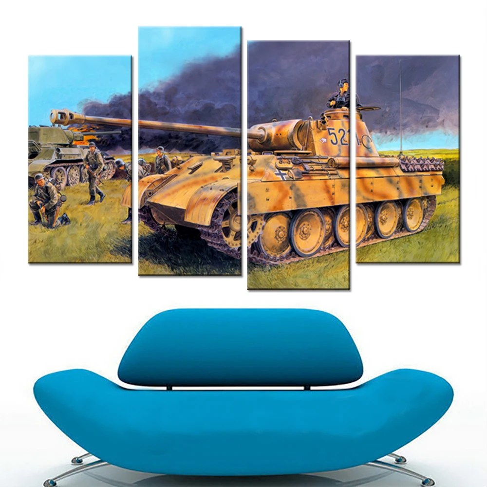 HD печатает фотографии модульный домашнего декора 4 шт. мировой войны Танки