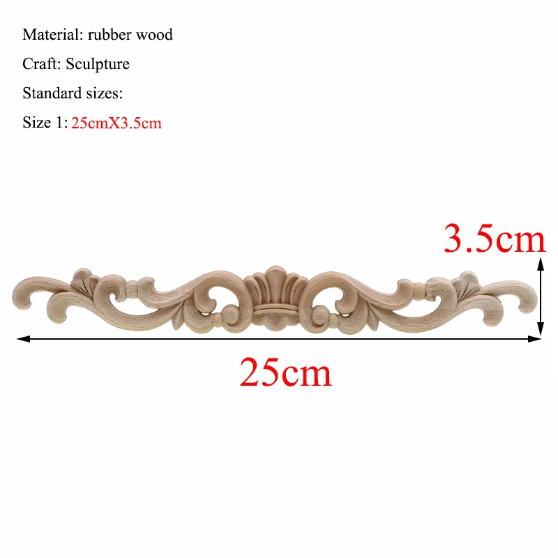 25cmX3.5cm Прямоугольная резьба из натурального дерева аппликации для мебельного шкафа неокрашенные деревянные молдинги наклейка Винтажные Украшения Аксессуары - Цвет: 25cmX3.5cm