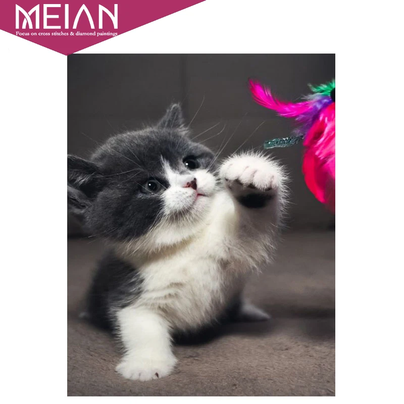 Meian Animal Cat Алмазная вышивка продажа 5D DIY картина Картина из смолы полная круглая