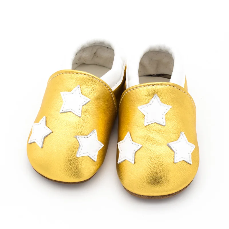 Golden star Детские первые ходунки; обувь для малышей; обувь для новорожденных мальчиков и девочек с мягкой подошвой; детская обувь из натуральной кожи ручной работы; обувь для новорожденных девочек - Цвет: Golden star