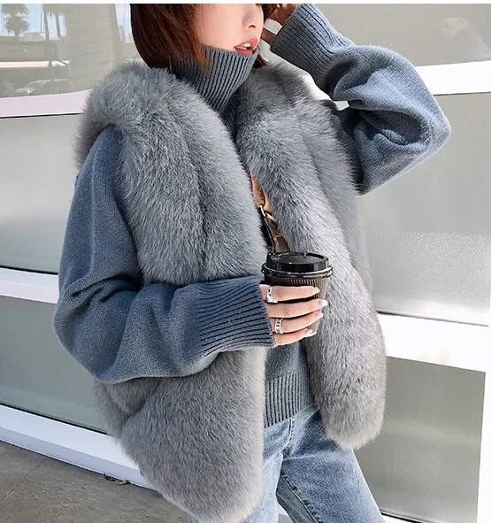 light green Tatyana furclub натуральный Лисий меховой жилет дизайн женская меховая куртка натуральный Лисий мех жилет Зимний короткий жилет куртки - Цвет: light green