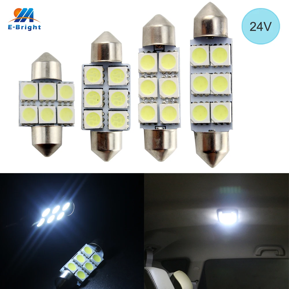 YM E Bright 4 шт. белый 24 В DC 5050 6 SMD c5w 31 мм 36 39 41 светодиодный светильник Festoon Dome лампы