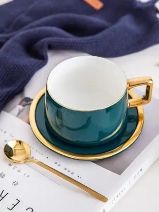 Macaron color ceramic coffee cup saucer set European dish home simple afternoon tea with spoon | Дом и сад
