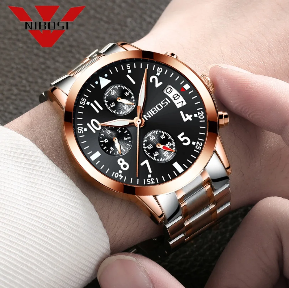 NIBOSI Лидирующий бренд Бизнес часы Для мужчин s моды Relógio Masculino Horloges Роскошные