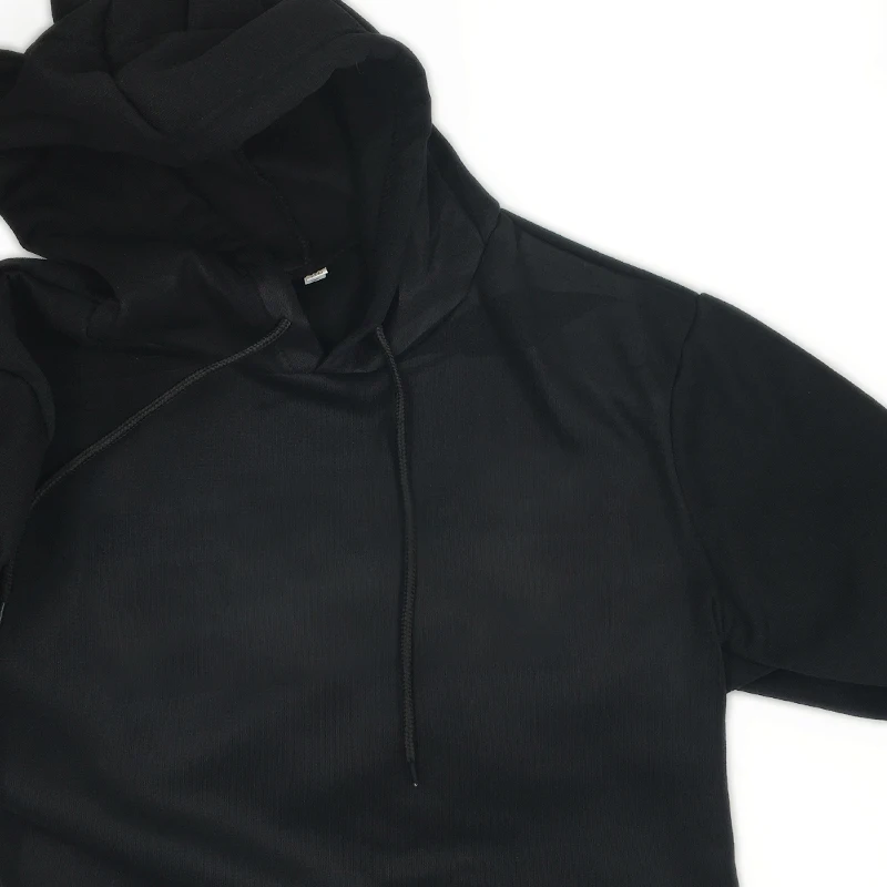 Женская толстовка с капюшоном и кошачьими ушками черная укороченная в стиле Kpop