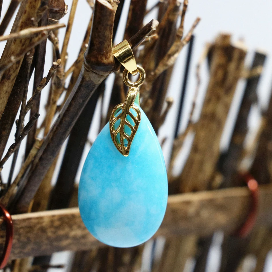 Fashion teardrop pendant blue jades chalcedony stone high grade fit for diy chain necklace accessory jewelry making 15*25mmB1868 | Украшения