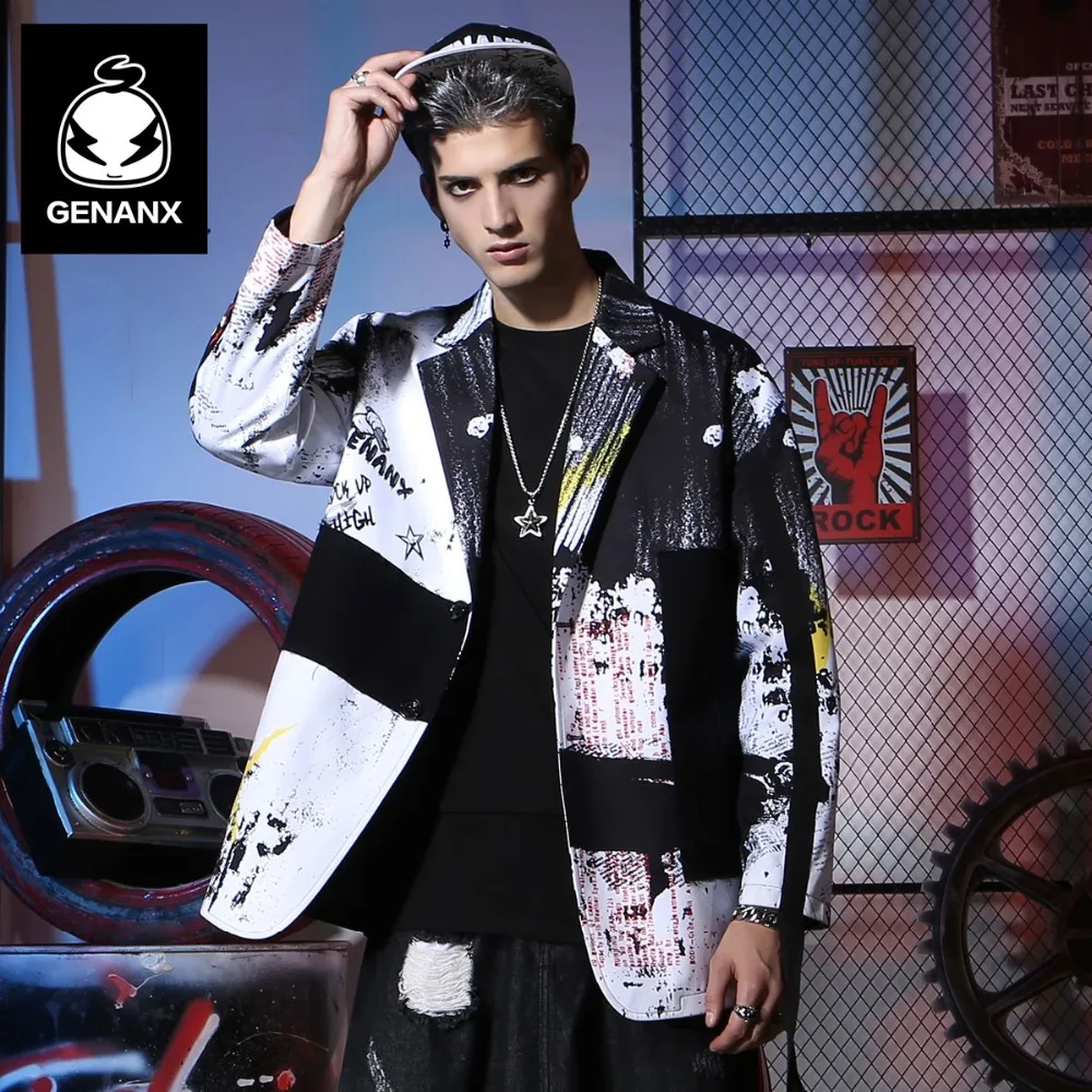 Genanx бренд уличная для мужчин s Блейзер Куртка плед повседневное Свободное пальто