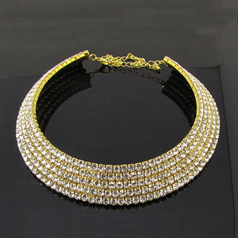 Женское Ожерелье чокер модное 5 рядное с кристаллами|chokers necklaces for women|rhinestone choker
