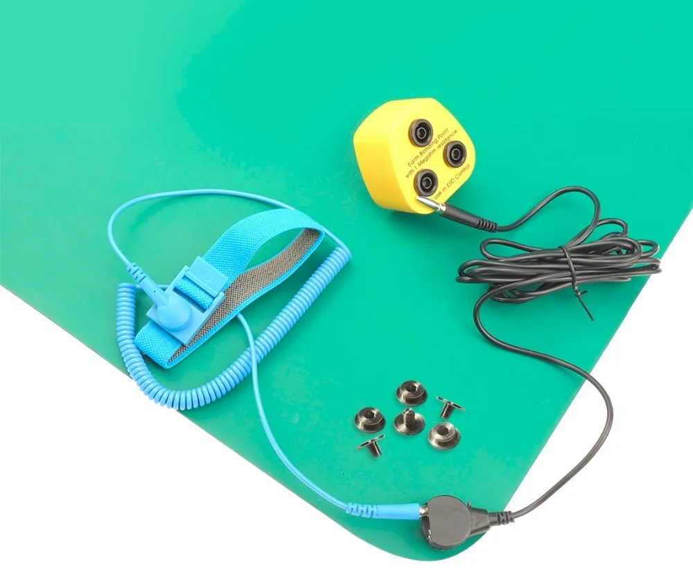 

Green Antistatic ESD Bench Mat with Wrist Strap and ESD Glove UK EU USA AUS Earthing Bonding Plug Grounding wire
