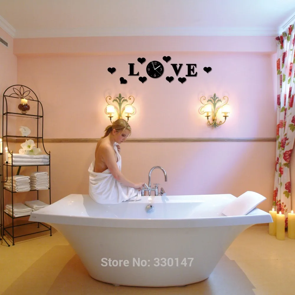 Mirror Wall Clock LOVE Acrylic Sticker Modern Design with Self-adhesive Glue Home Decoration For Bedroom Living Room DIY Mural | Дом и сад