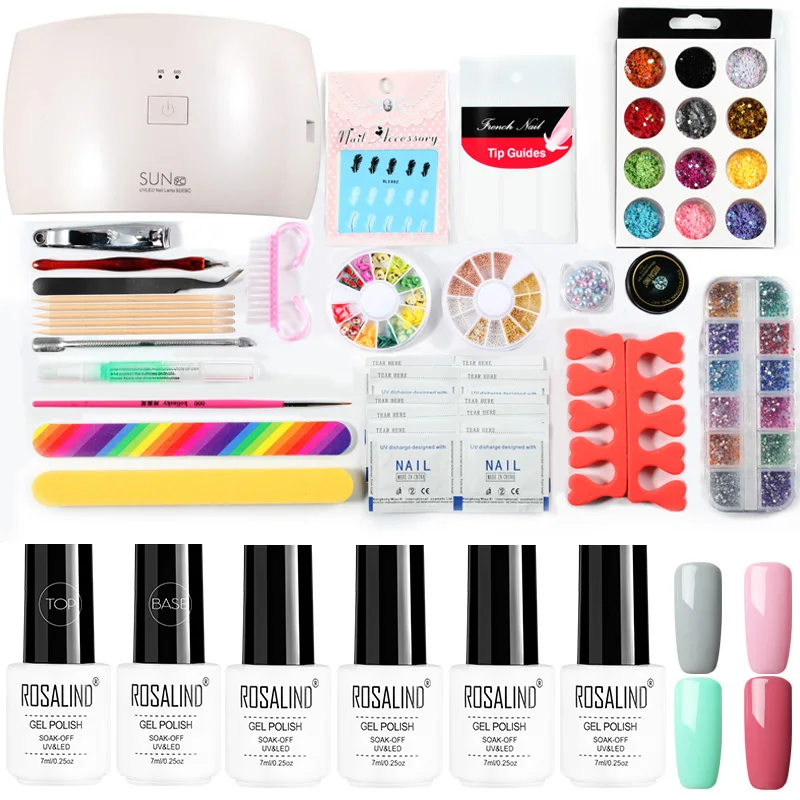RC00-4GELS21TOOLS-07 ROSALIND наборы для гелевых ногтей с лампой Набор для маникюра полуперманентный праймер для дизайна ногтей верхнее Базовое покрытие гель лак Гибридный гвоздь инструменты - Цвет: RC00-4GELS21TOOLS-07
