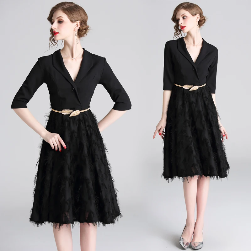 Женское кружевное платье средней длины элегантное лето 2019|Женские платья| |