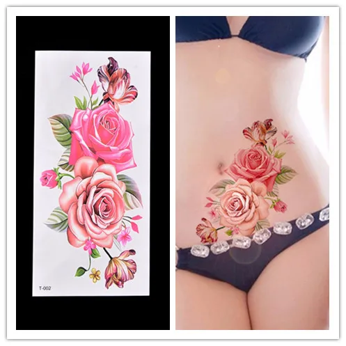 Розовые цветы поддельные наклейки для боди арта женственная гигиена Продукт