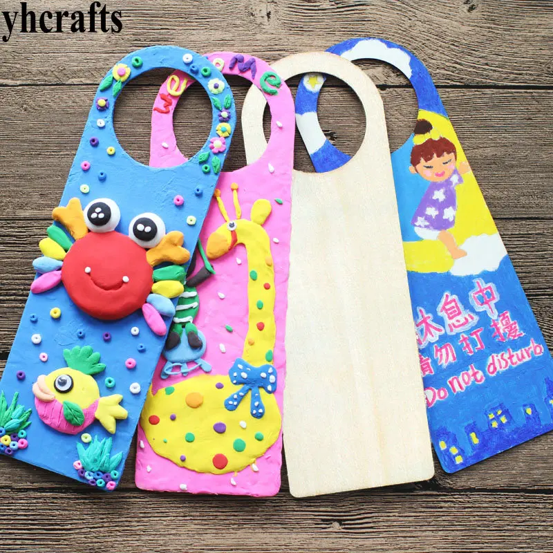 

6PCS/LOT.Paint unfinished door hanger Drawing toys Creative toy Early learning toys Wood crafts Kindergarten crafts OEM