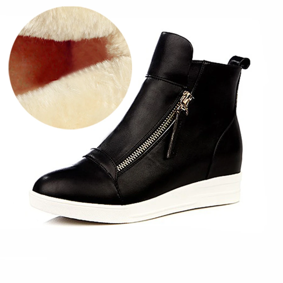 2018 Spring Red Women Ankle Boot Wedges Heels Causal Shoes Woman Leather Black Silver Christmas Botas Mujer Large Size 41 | Обувь