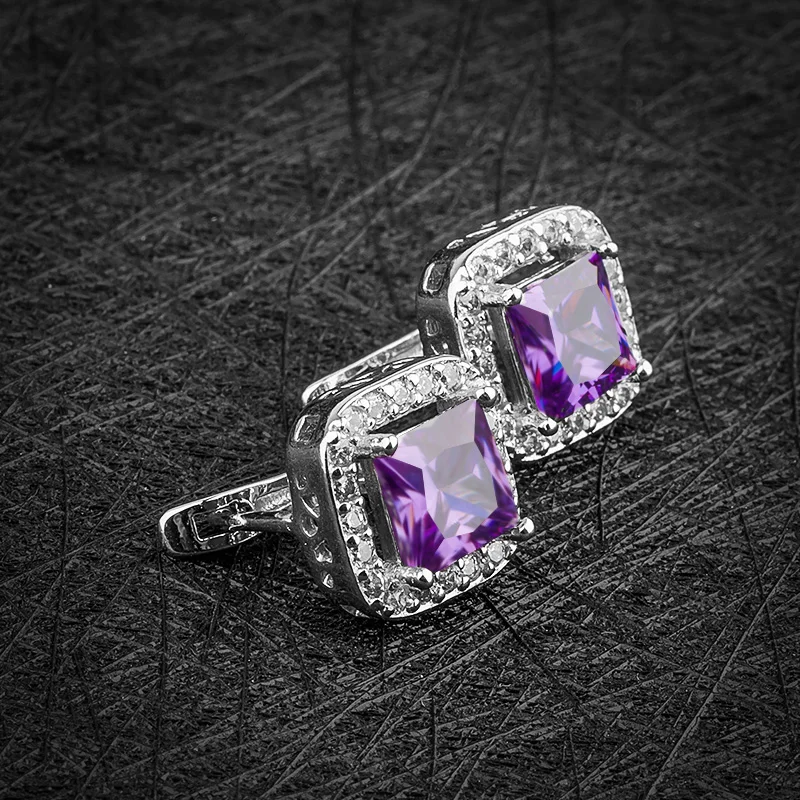 Женские серебряные серьги кольца QCOOLJLY фиолетовые вечерние ювелирные изделия с